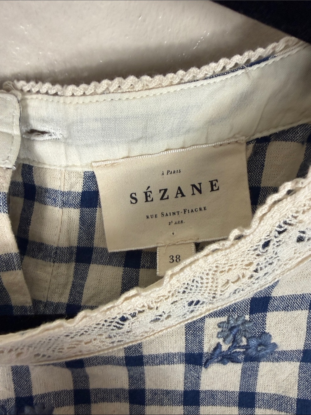 Sezane Thalyna Blouse Blue Floral Embroidery - Picture 6 of 9
